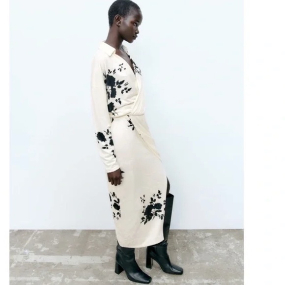 NWT Zara Floral Jacquard Dress Ecru